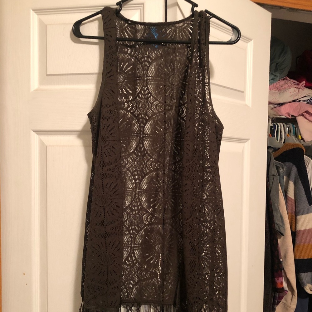Tank top cardigan with fringe